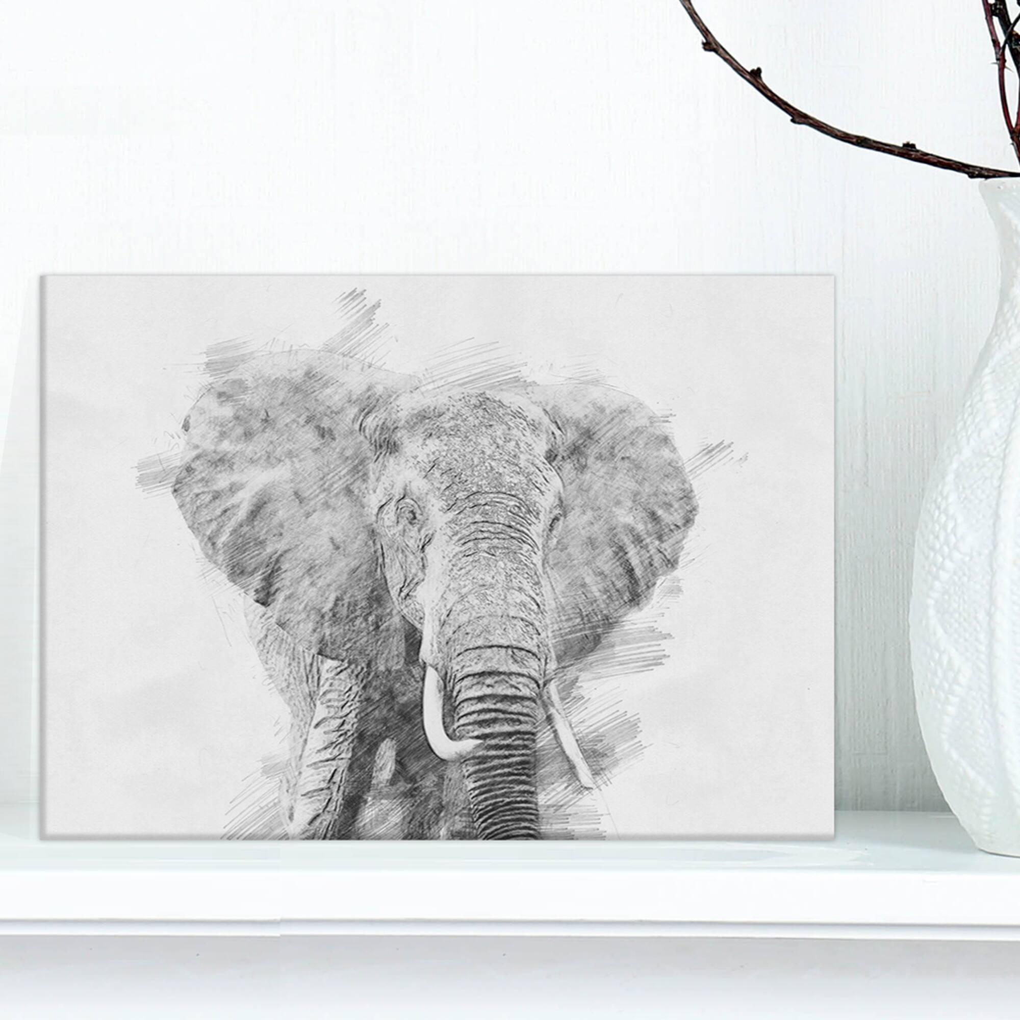 Designart - Black and White Elephant Sketch